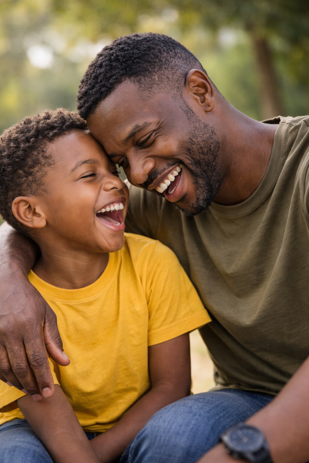Moment complice parent africain noir et enfant
