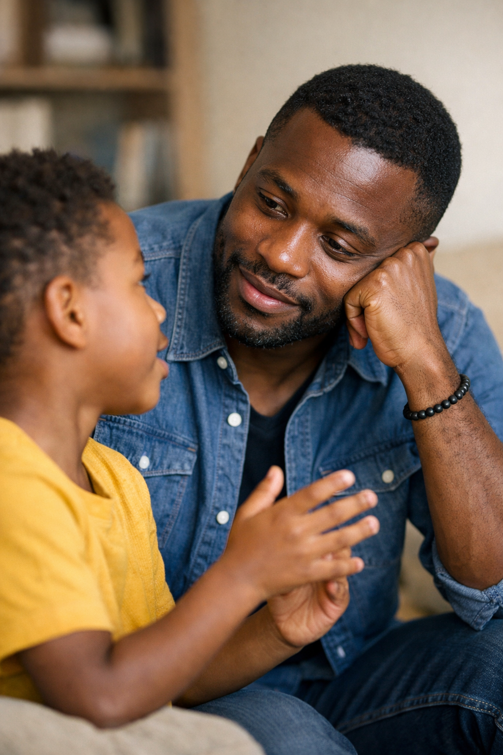 Parent africain noir écoutant son enfant