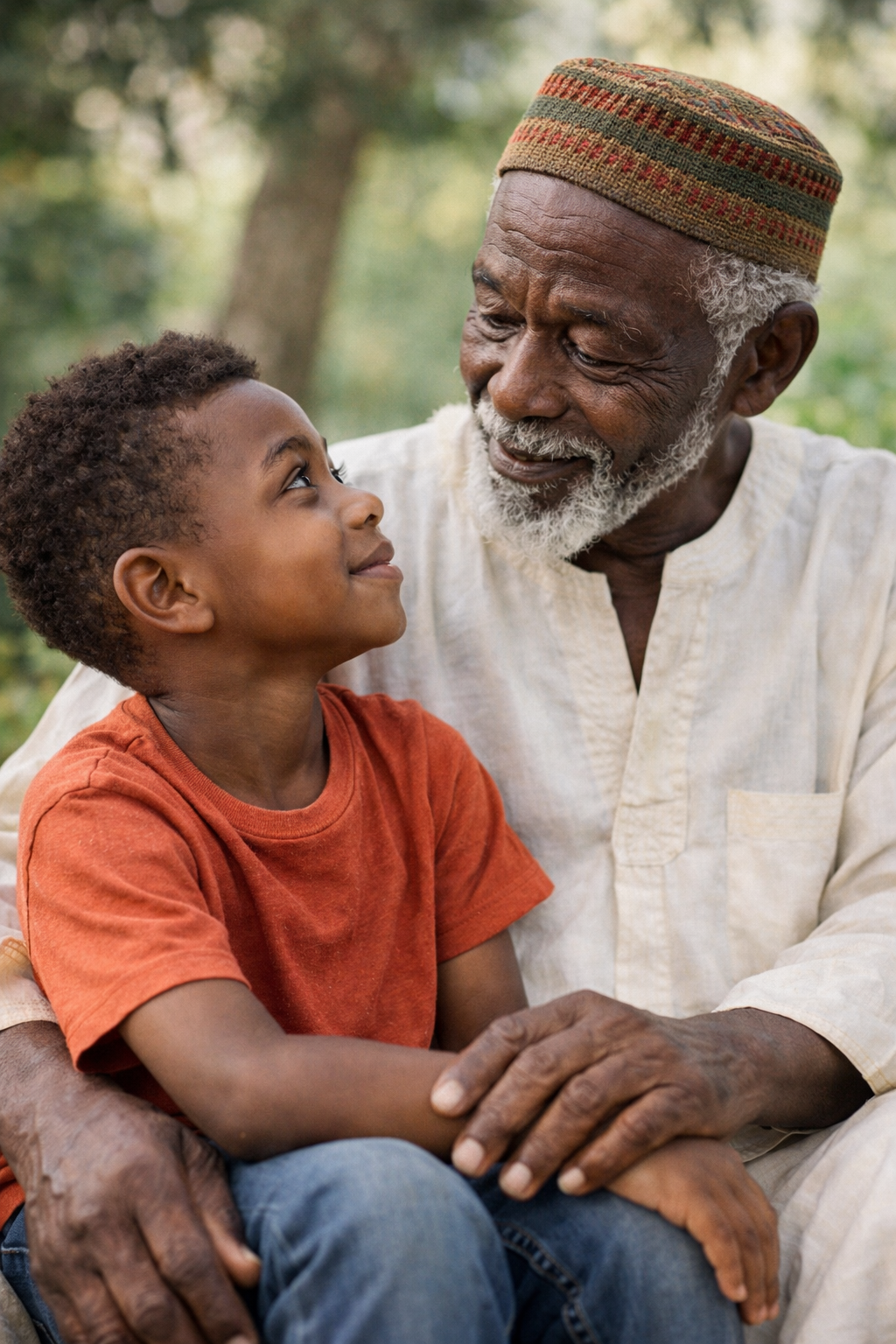 Grand-père africain noir transmettant à son petit-fils